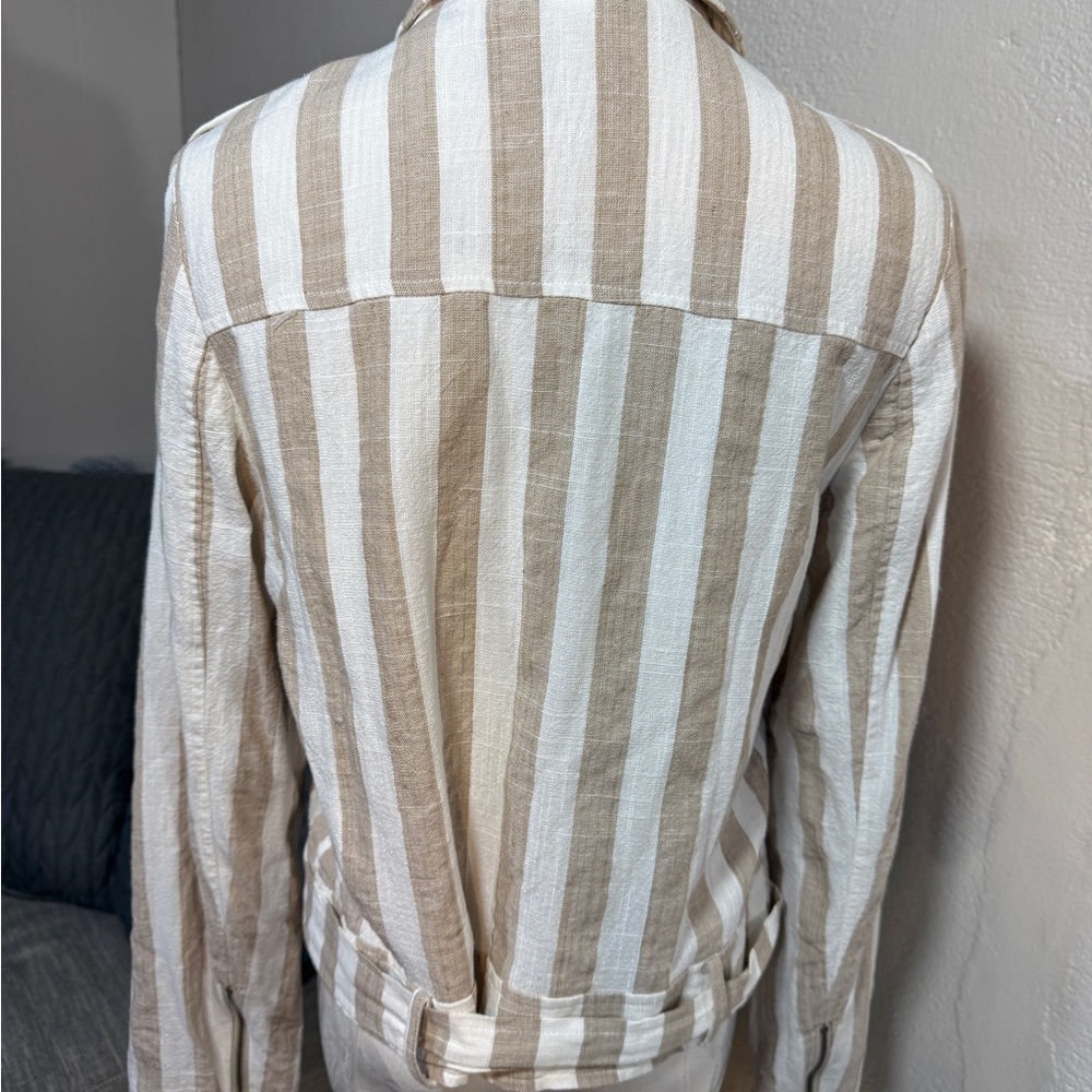 Lulus Striped Moto Jacket Cream Tan Asymmetrical Zip Lightweight Size L - Picture 7 of 12
